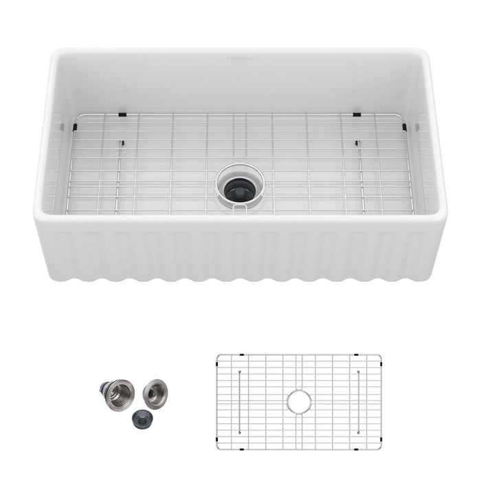 Oumuch Apron-Front Reversible Single Bowl Kitchen Sink with Smooth & Ribbed Finishes