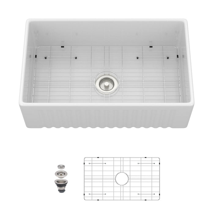Oumuch Apron-Front Reversible Single Bowl Kitchen Sink with Accessories