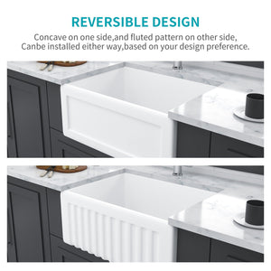 Oumuch Apron Front Reversible Single Bowl Kitchen Sink with Grid and Strainer - view 2