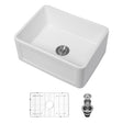 Oumuch Apron Front Reversible Single Bowl Kitchen Sink with Grid and Strainer in White