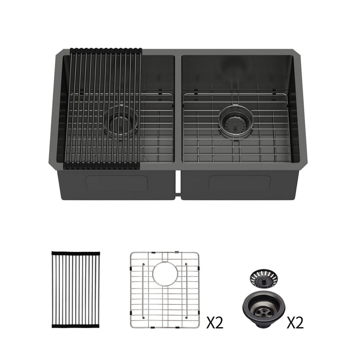 Oumuch Double Bowl Undermount Kitchen Sink with Deep Dual Basins