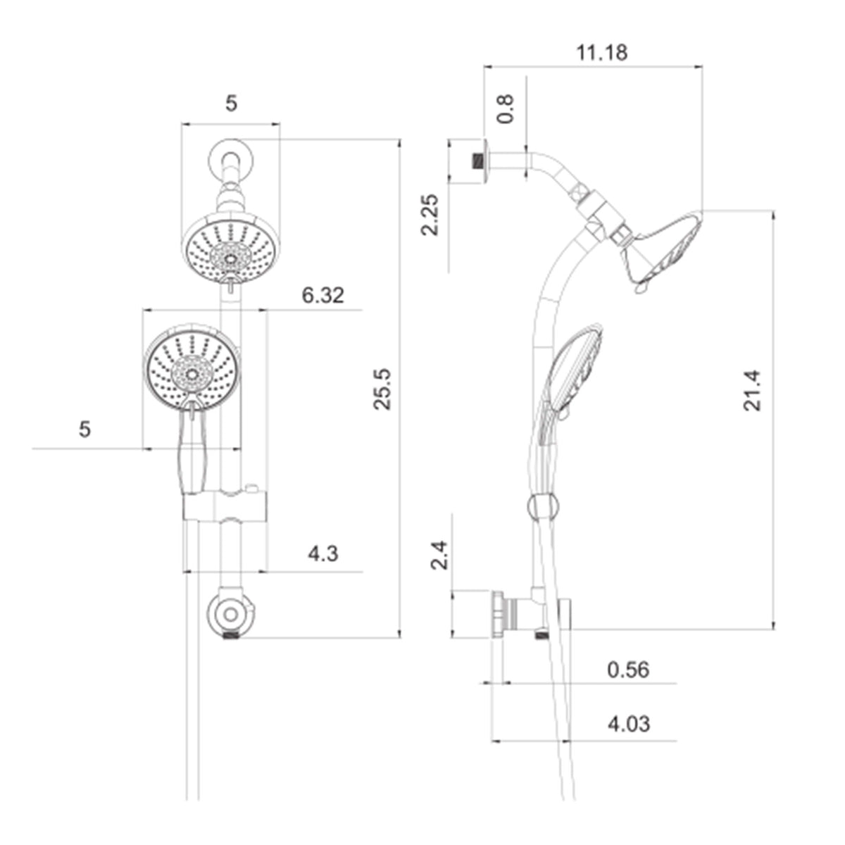 Oumuch Dual Shower Head with Adjustable Slide Bar and Multi Function Settings