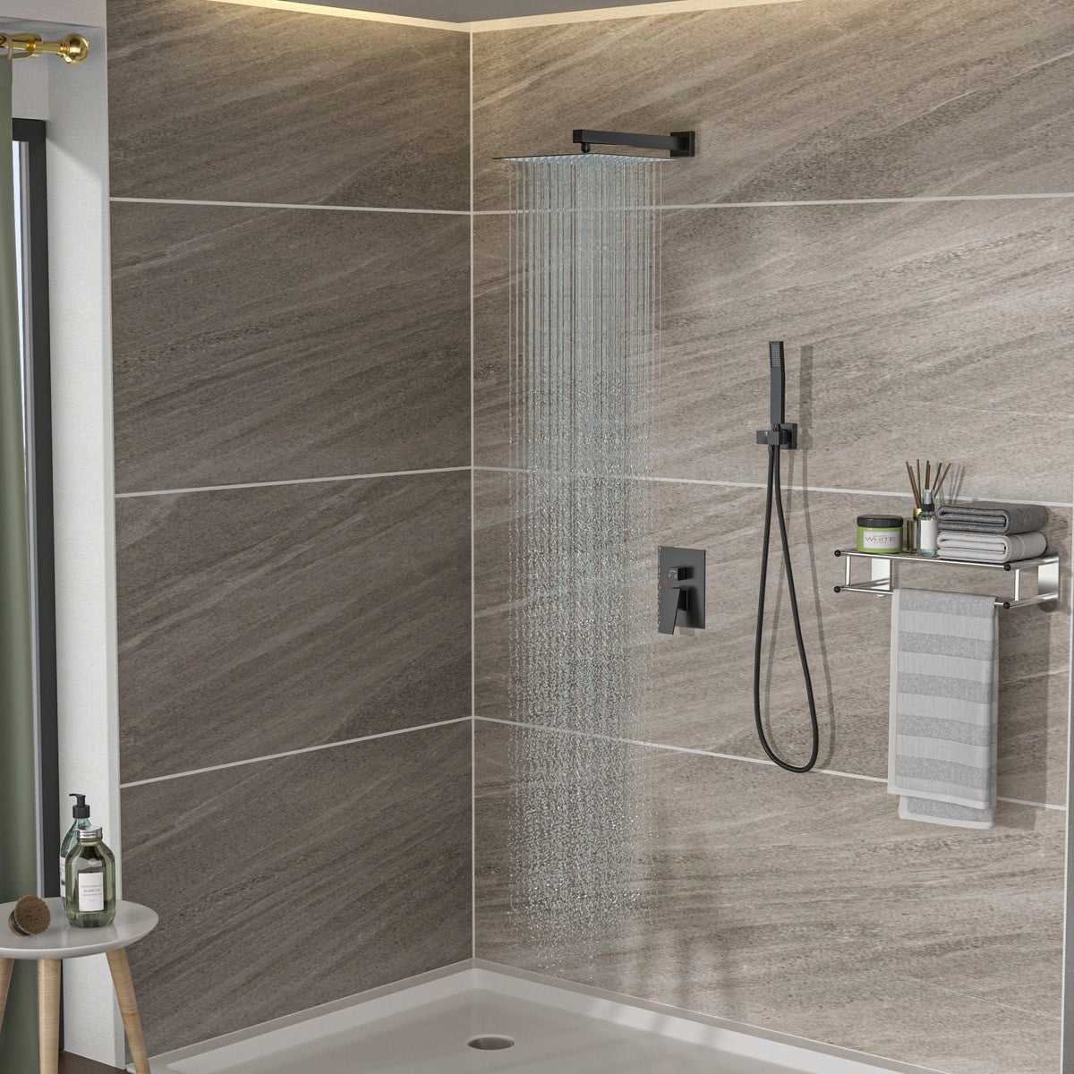 Oumuch Dual Shower Head System with 12" Square Rain Shower and Valve - view 10