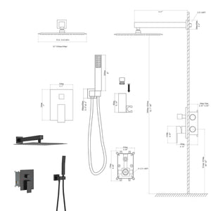 Oumuch Dual Shower Head System with 12" Square Rain Shower and Valve - view 11