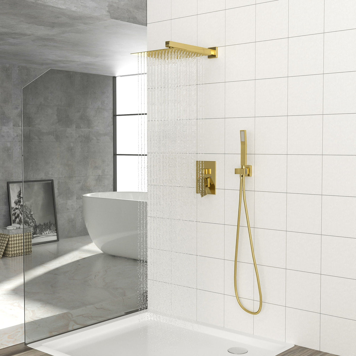 Oumuch Dual Shower Head System with 12" Square Rain Shower and Valve - view 4
