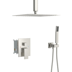 Oumuch Dual Shower Head System with 12" Square Rain Shower and Valve in Gray