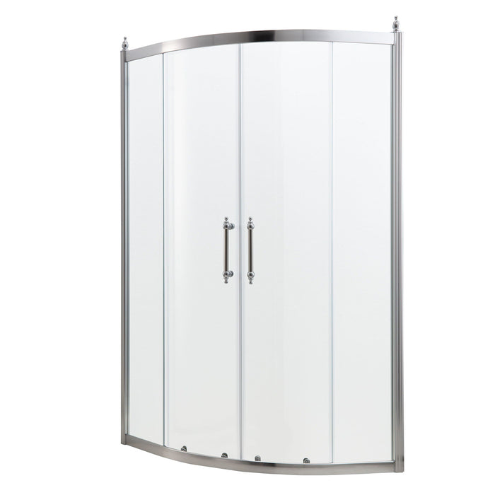 Oumuch Framed Tub Shower Enclosure with Clear Tempered Glass in Pearl Silver