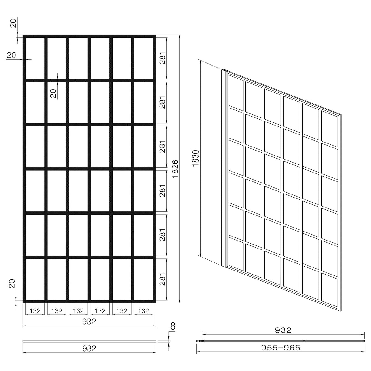 Oumuch Frameless Fixed Shower Door with Open Entry Design - view 4