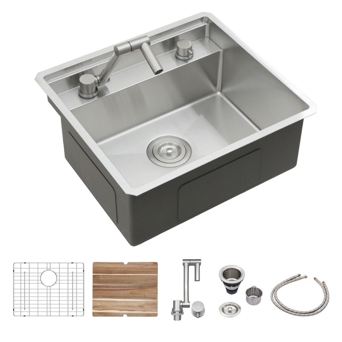 Oumuch Gray Stainless Steel Undermount Bar Sink with Folding Faucet