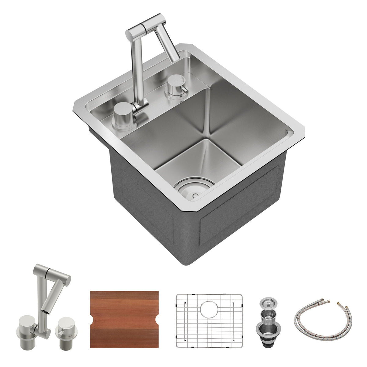 Oumuch Gray Stainless Steel Undermount Bar Sink with Folding Faucet - view 2