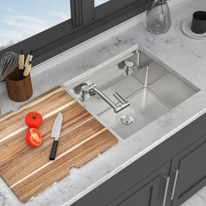Oumuch Gray Stainless Steel Undermount Bar Sink with Folding Faucet
