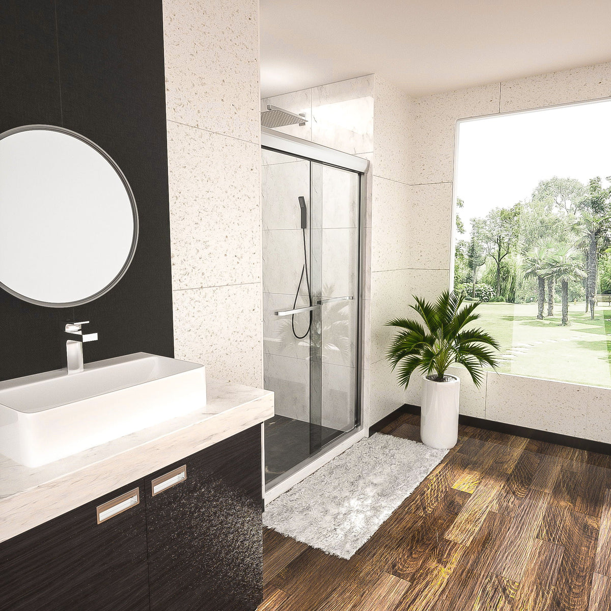 Oumuch Modern Double Sliding Shower Enclosure with Tempered Glass - view 7
