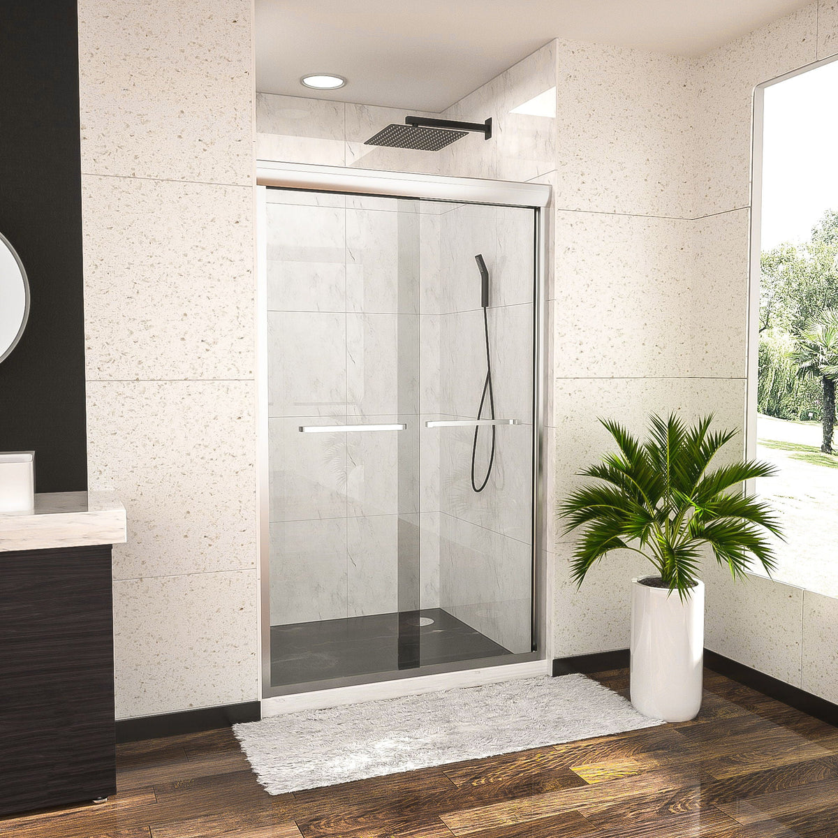 Oumuch Modern Double Sliding Shower Enclosure with Tempered Glass - view 5
