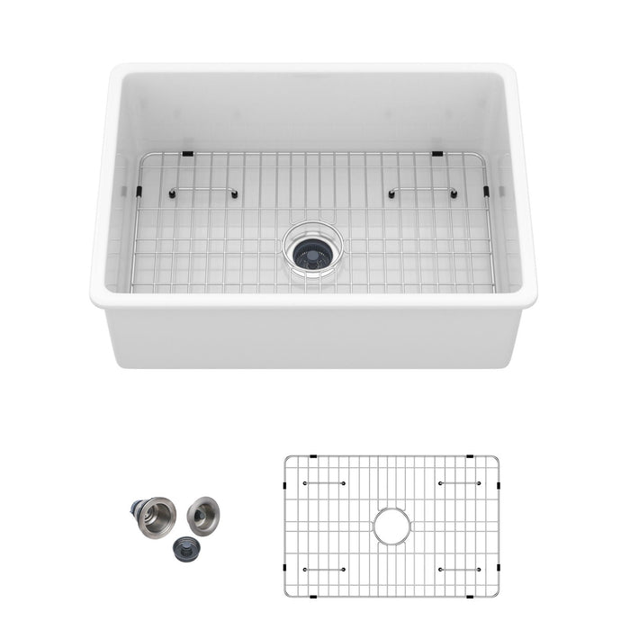 Oumuch Rectangular Deep Single Bowl Kitchen Sink with Dual Mount Installation in White
