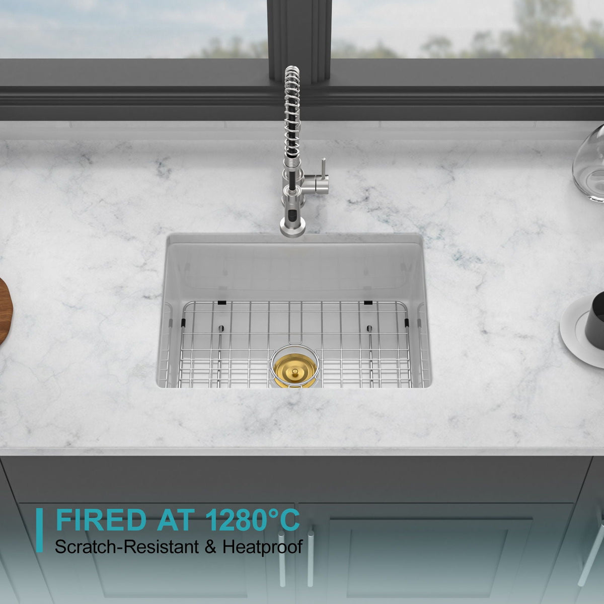 Oumuch Rectangular Deep Single Bowl Kitchen Sink with Scratch-Resistant Glaze - view 2