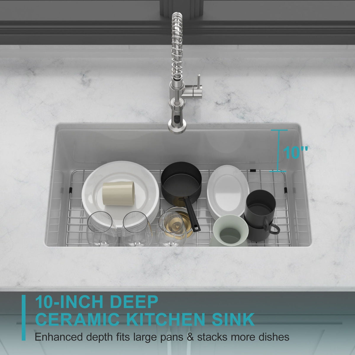Oumuch Rectangular Deep Single Bowl Kitchen Sink with Scratch-Resistant Glaze - view 5