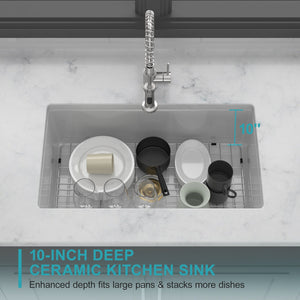 Oumuch Rectangular Deep Single Bowl Kitchen Sink with Scratch-Resistant Glaze - view 5