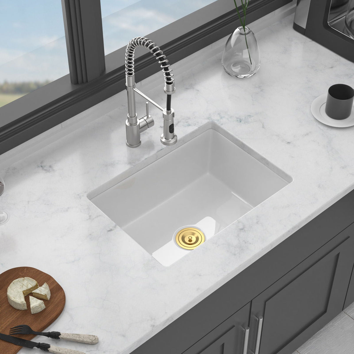 Oumuch Rectangular Deep Single Bowl Kitchen Sink with Scratch-Resistant Glaze - view 6
