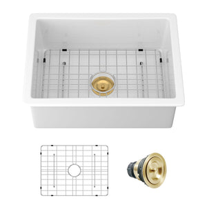 Oumuch Rectangular Deep Single Bowl Kitchen Sink with Scratch-Resistant Glaze in White