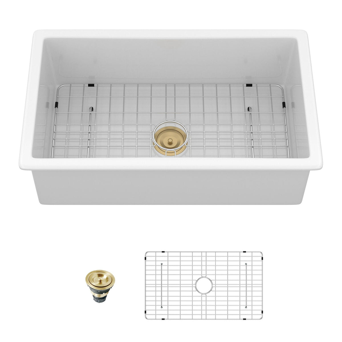 Oumuch Rectangular Deep Single Bowl Kitchen Sink with Scratch-Resistant Glaze in White - view 2