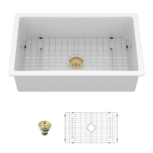 Oumuch Rectangular Deep Single Bowl Kitchen Sink with Scratch-Resistant Glaze in White - view 2