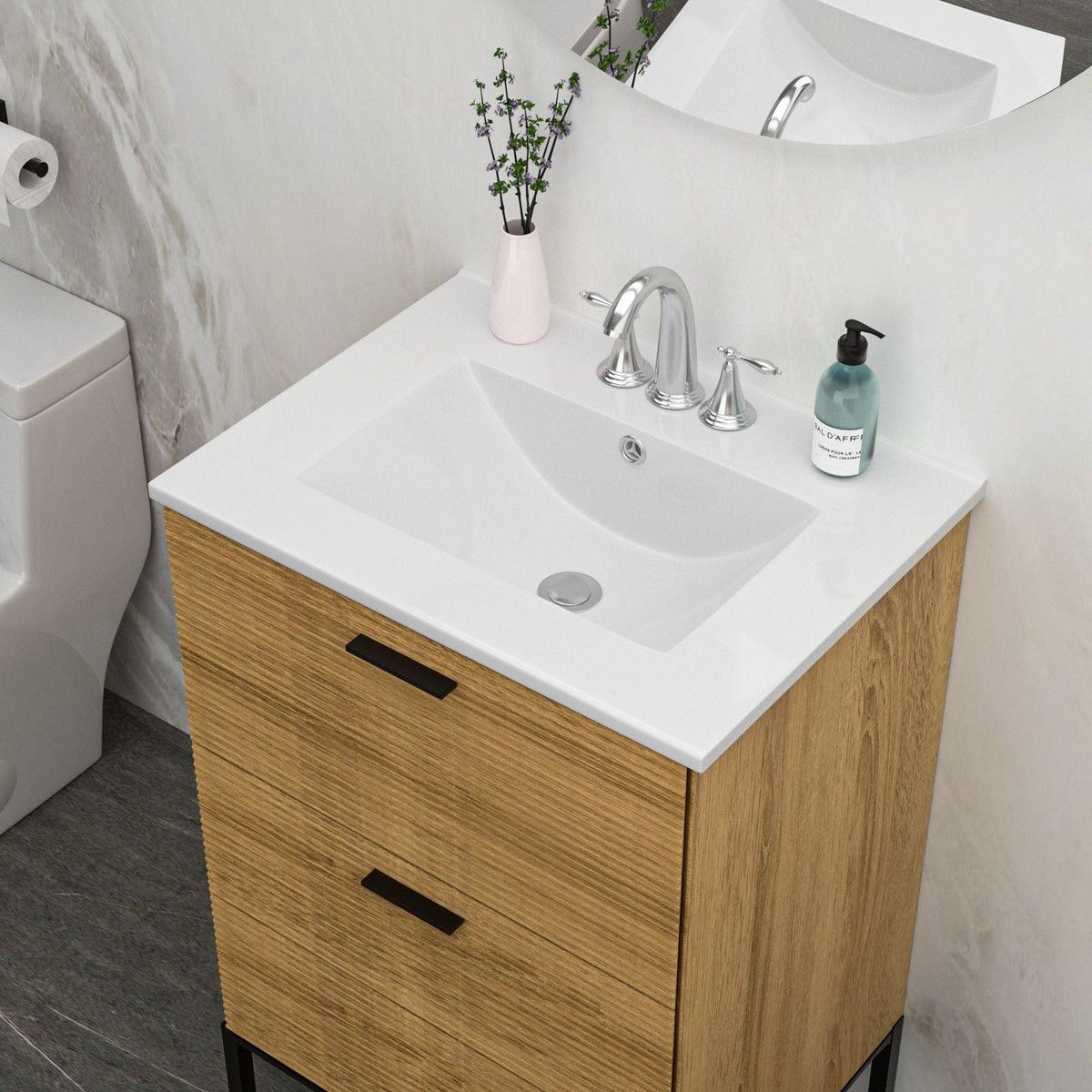 Oumuch Rectangular Single Vanity Top with 3 Faucet Holes - view 2