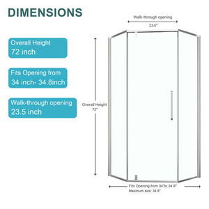 Oumuch Semi Frameless Neo Angle Hinged Shower Enclosure with Clear Tempered Glass - view 2