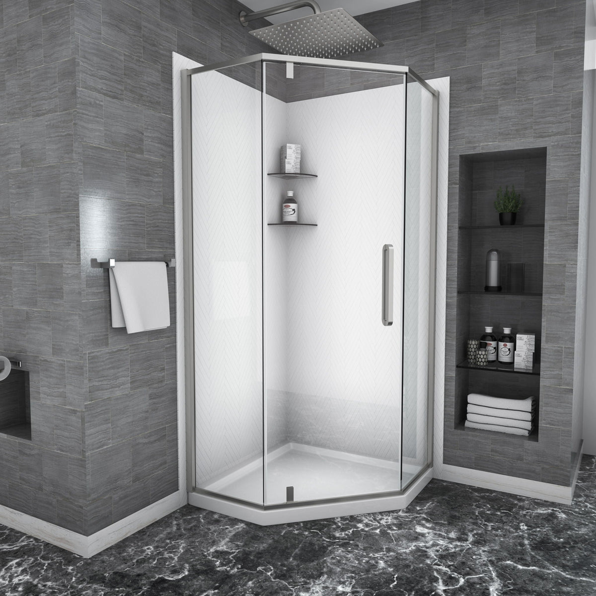 Oumuch Semi Frameless Neo Angle Hinged Shower Enclosure with Clear Tempered Glass - view 3