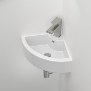 Oumuch Triangle Porcelain Wall Mount Vessel Sink with Overflow - view 2