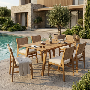 Outdoor 7-Piece Acacia Wood Dining Set with Taiga 69 Table and Cream Cushions - view 2