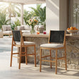 Outdoor Acacia Wood Bar Stools with Cream Cushions - view 2