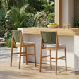 Outdoor Acacia Wood Bar Stools with Cream Cushions - view 2