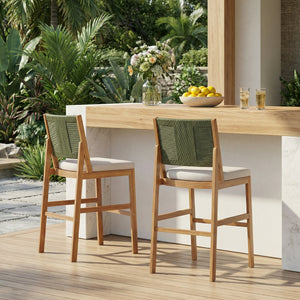 Outdoor Acacia Wood Bar Stools with Cream Cushions - view 2