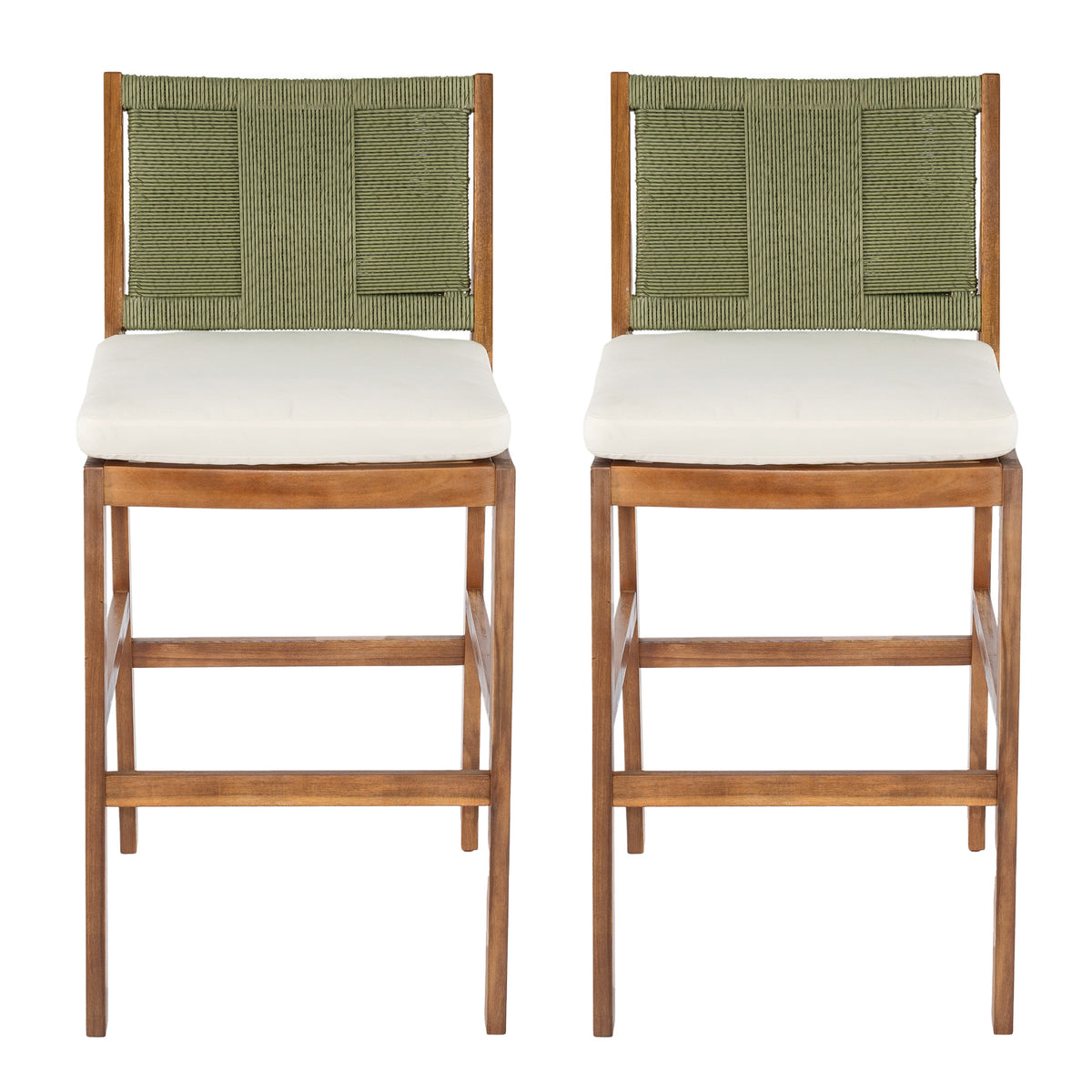 Outdoor Acacia Wood Bar Stools with Cream Cushions - view 3