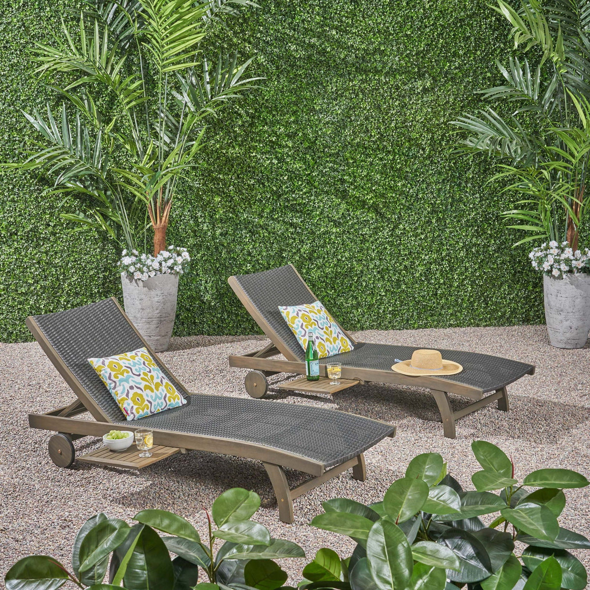 Outdoor Chaise Lounge With Pull Out Tray And Wicker Seat - Gray - Best Buy Furniture