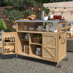 Outdoor Kitchen Island Rolling Bar Cart with Stainless Steel Top
