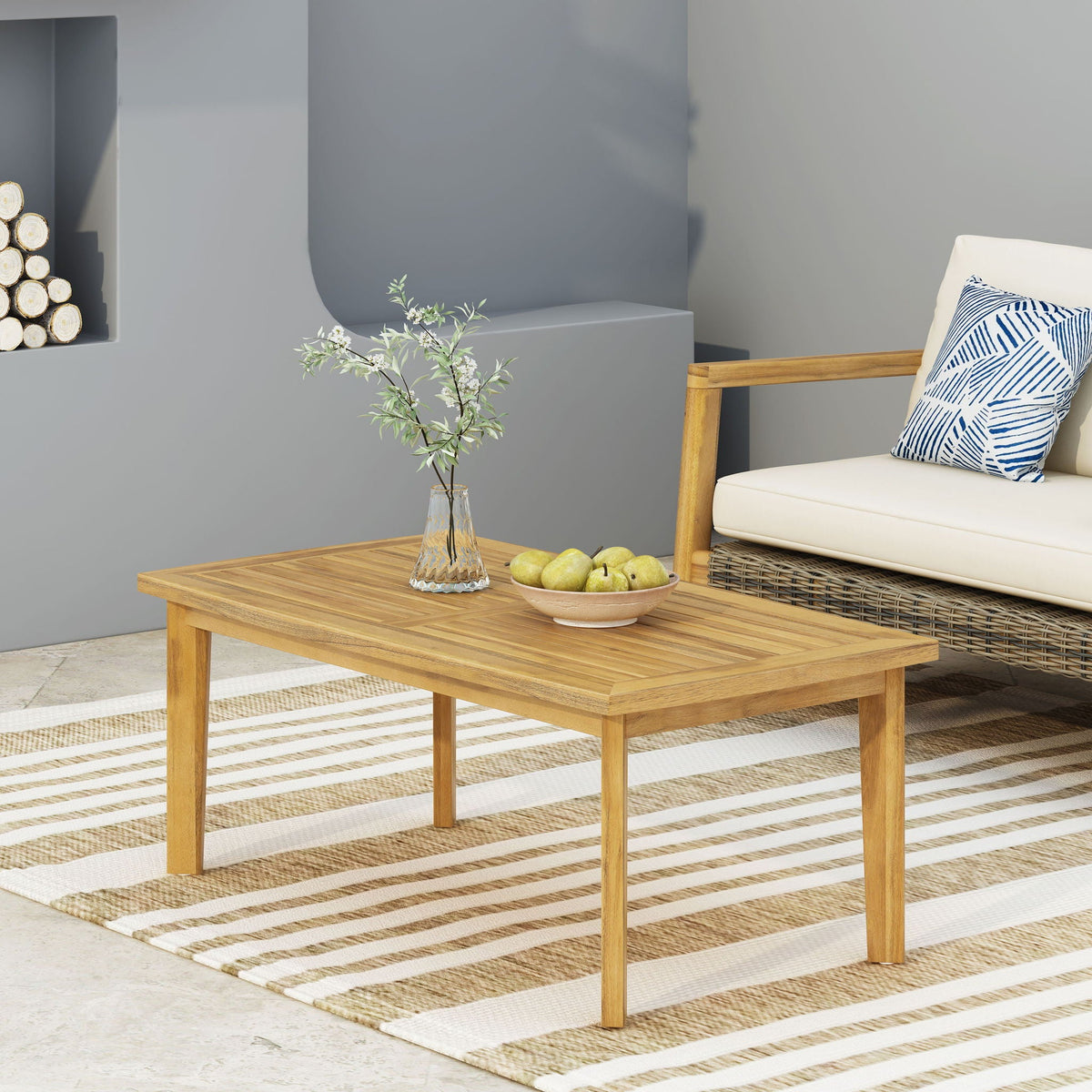 Outdoor Rectangular Coffee Table with Slat Design - view 3