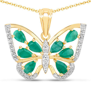 1.91 Carat Genuine Emerald and White Zircon .925 Sterling Silver Pendant