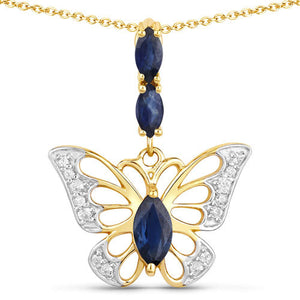 0.92 Carat Genuine Blue Sapphire and White Zircon .925 Sterling Silver Pendant