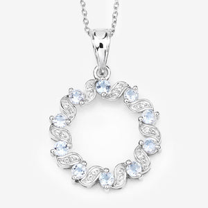 1.10 Carat Genuine Aquamarine and White Topaz .925 Sterling Silver Pendant