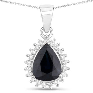 2.09 Carat Genuine Blue Sapphire and White Diamond 14K White Gold Pendant