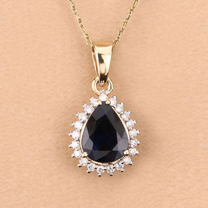 2.09 Carat Genuine Blue Sapphire and White Diamond 14K Yellow Gold Pendant