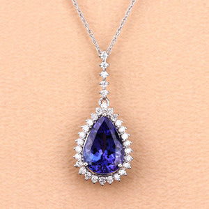 3.05 Carat Genuine Tanzanite and White Diamond 14K White Gold Pendant