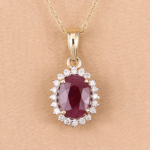 1.60 Carat Genuine Ruby and White Diamond 10K Yellow Gold Pendant