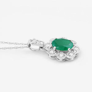 0.79 Carat Genuine Zambian Emerald and White Diamond 10K White Gold Pendant