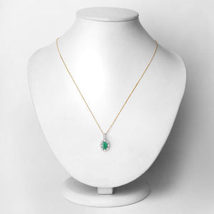 0.79 Carat Genuine Zambian Emerald and White Diamond 10K Yellow Gold Pendant