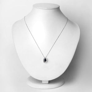 1.15 Carat Genuine Blue Sapphire and White Diamond 14K White Gold Pendant
