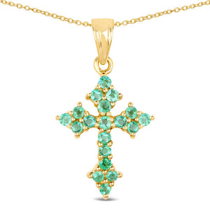 14K Yellow Gold Plated 1.05 Carat Genuine Zambian Emerald .925 Sterling Silver Pendant