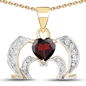 14K Yellow Gold Plated 1.05 Carat Genuine Garnet and White Topaz .925 Sterling Silver Pendant