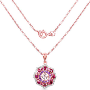 14K Rose Gold Plated 2.30 Carat Genuine Morganite, Rhodolite and Amethyst .925 Sterling Silver Pendant